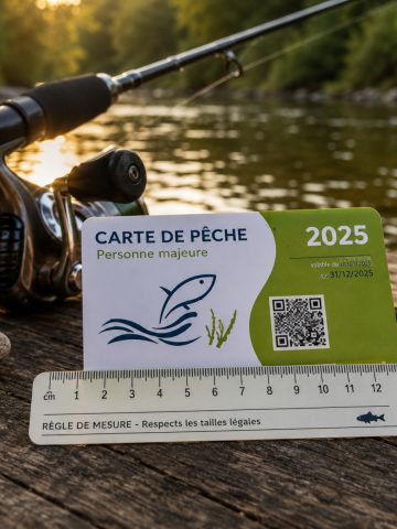 Carte de pêche et réglet pour respecter la réglementation de la pêche