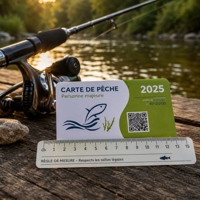 Carte de pêche et réglet pour respecter la réglementation de la pêche