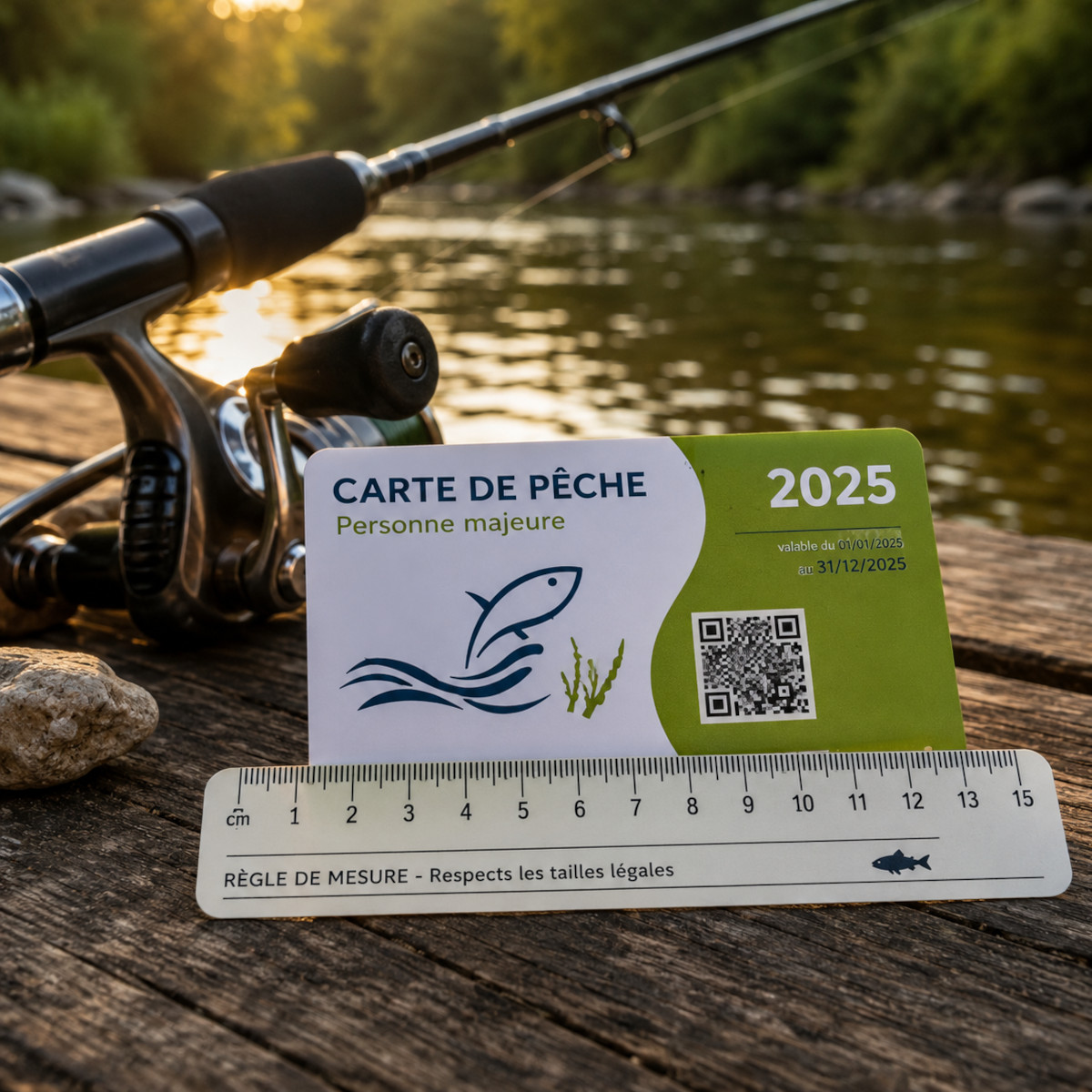 Carte de pêche et réglet pour respecter la réglementation de la pêche