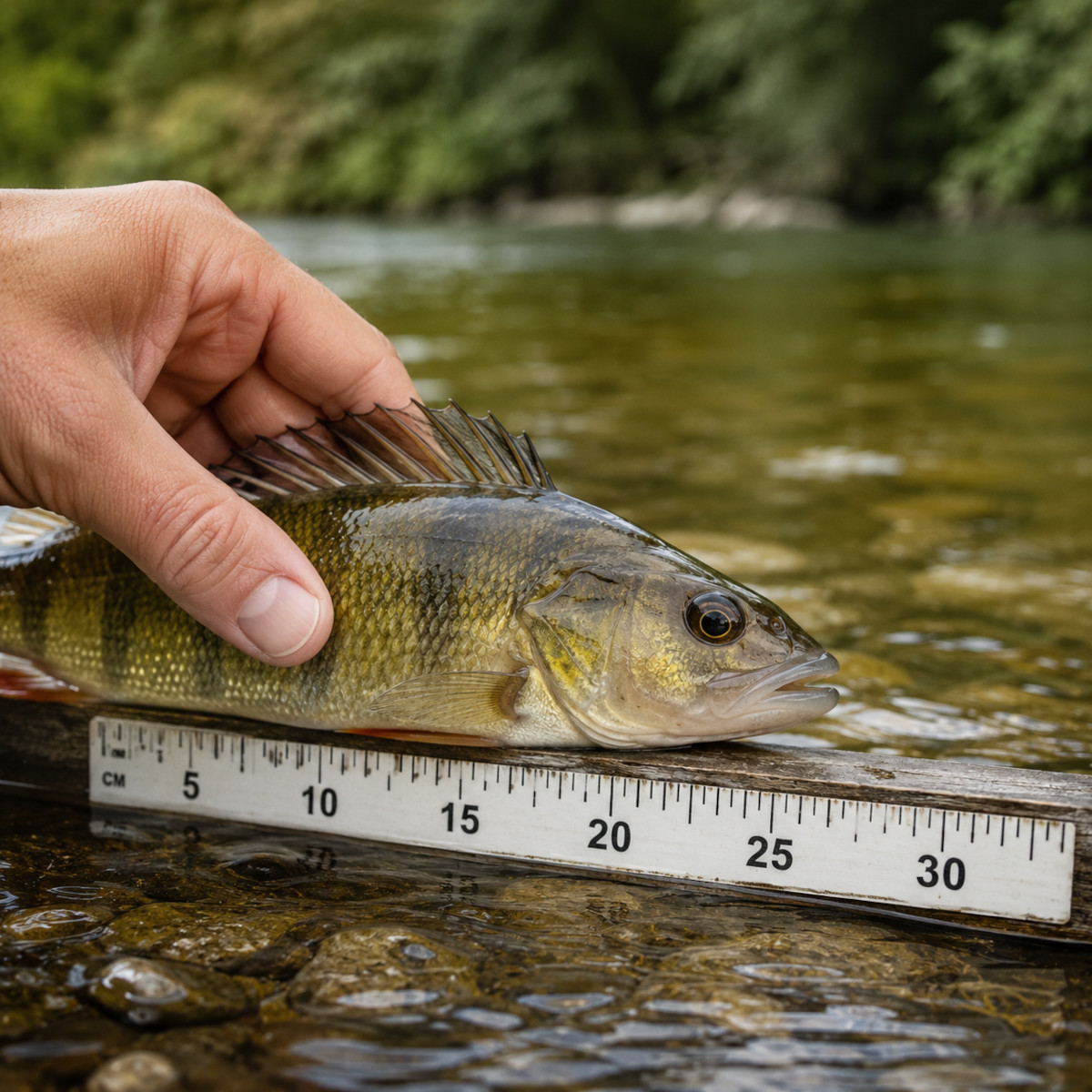 Mesure de la taille légale d'un poisson avant remise à l'eau