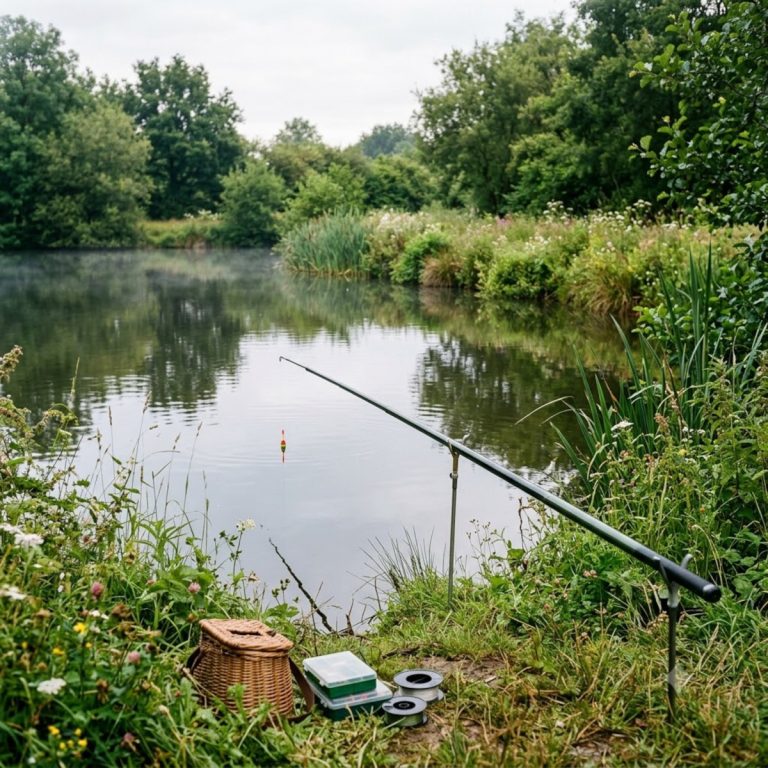 Pêche au coup au flotteur dans un étang calme pour débuter