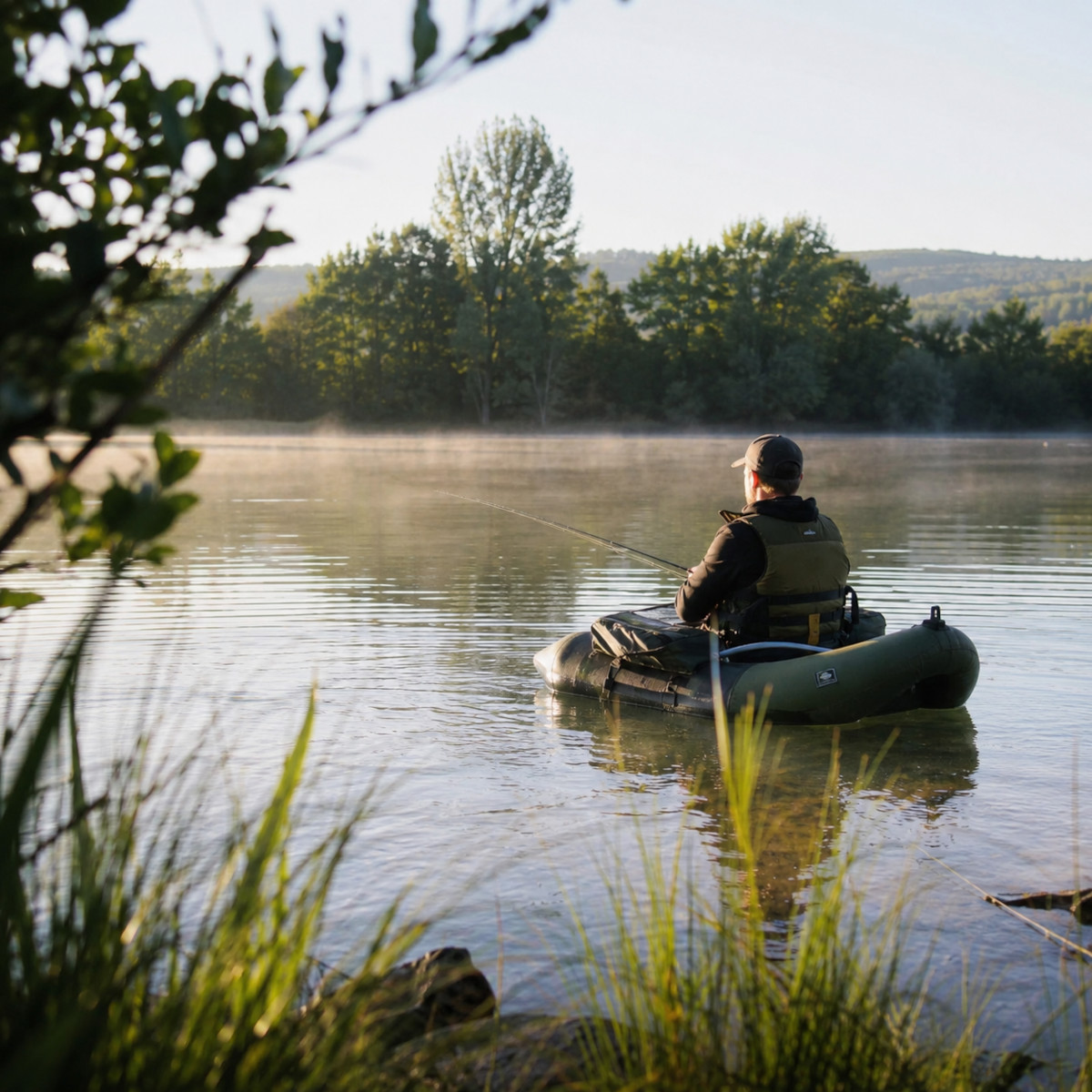 Pêche en float tube sur un lac calme pour débuter
