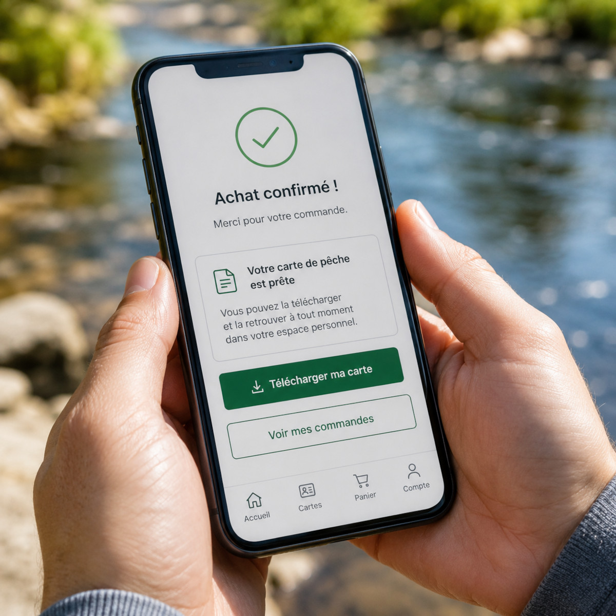 Achat de la carte de pêche en ligne depuis un smartphone