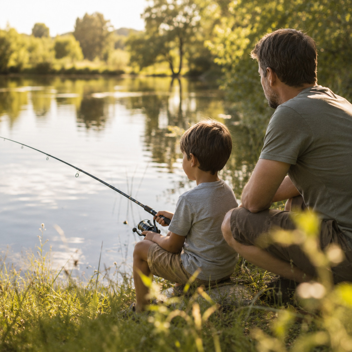 Enfant initié à la pêche avec une carte découverte