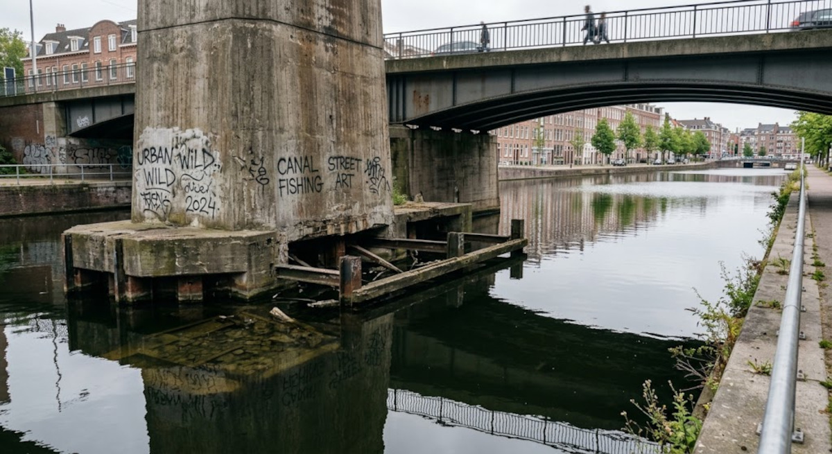 Pile de pont en ville, spot typique du street fishing